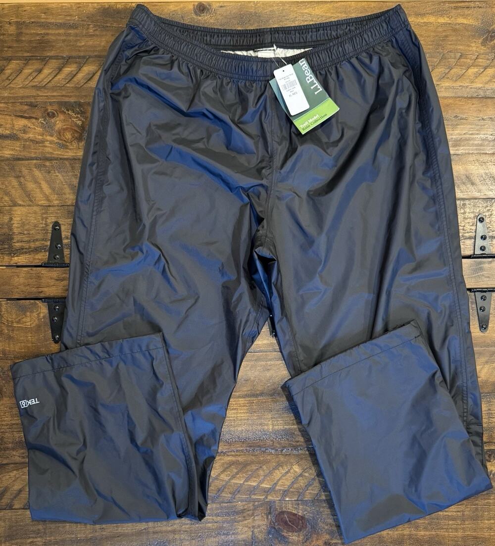 LL Bean Men's Trail Model Rain Pants Black Men's XL Regular 100% Nylon NWT